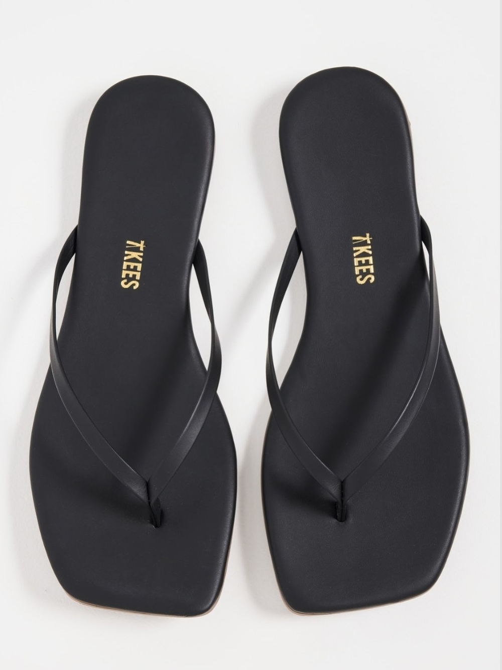 TKEES Lily Leather Square-Toe Flip Flops In Black